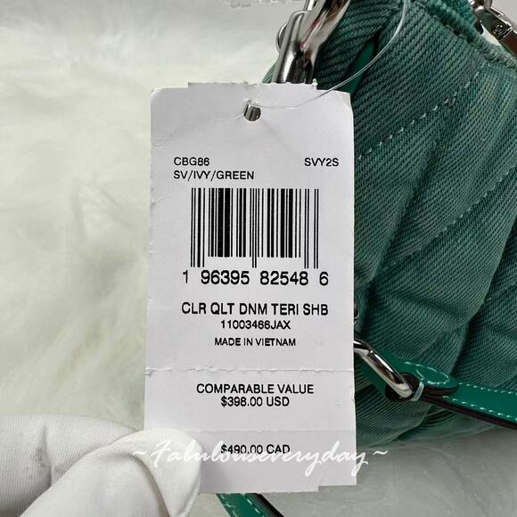 Coach Teri Shoulder Bag Crossbody In Quilted Denim/Green CBG86 NWT - Picture 6 of 11